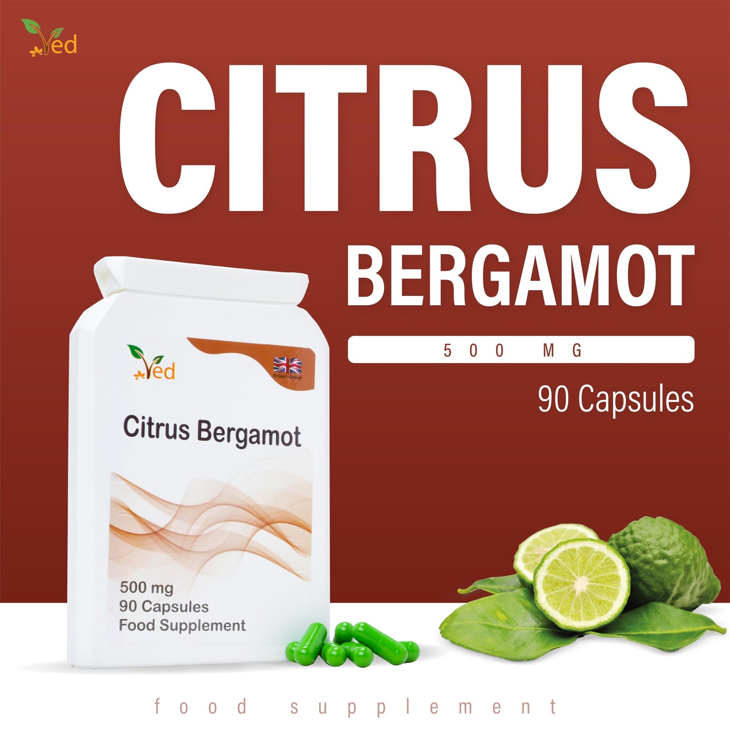 VED Ved Citrus Bergamot, Organic Citrus Bergamot Extract,500mg, 90 Capsules(3 Months Supply)