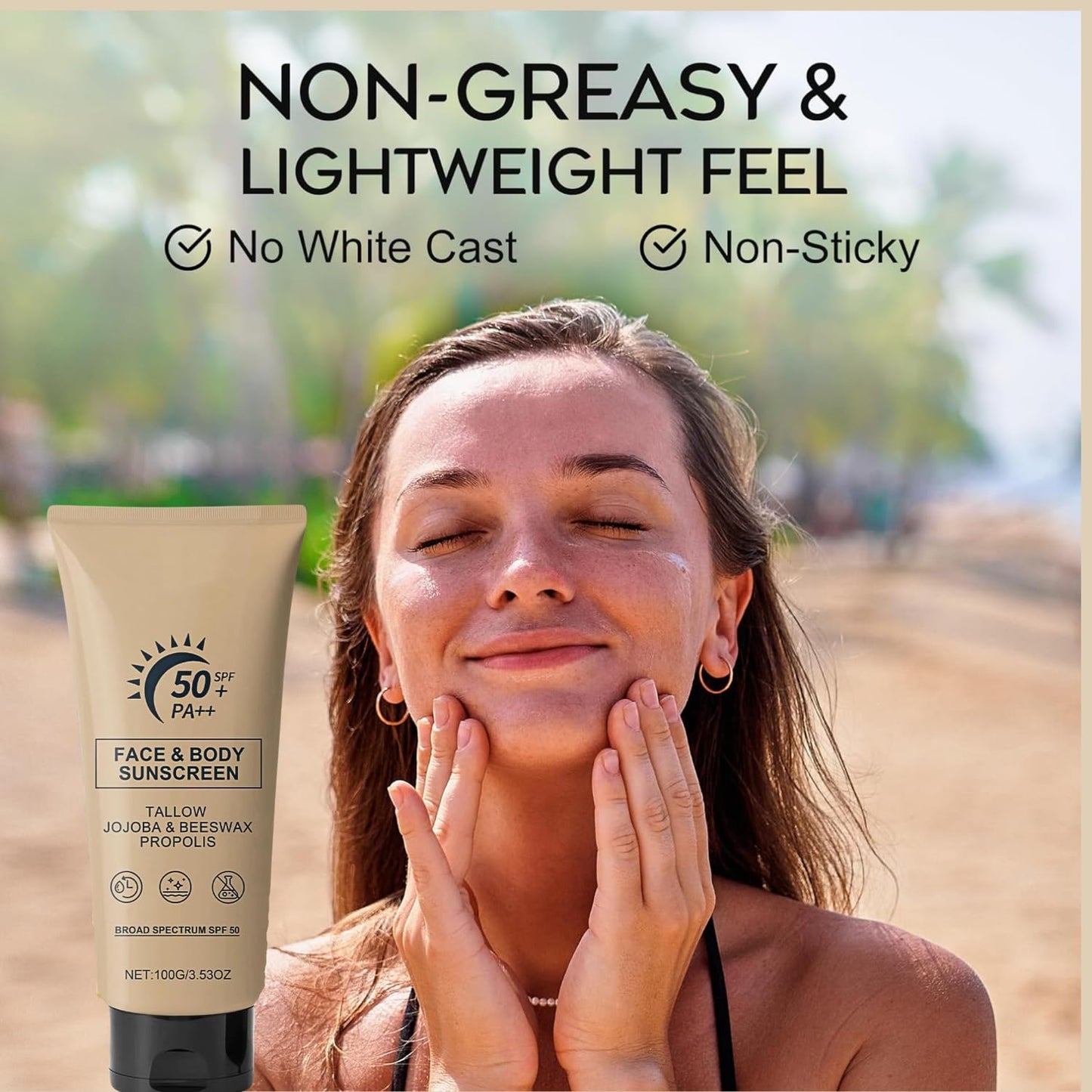 IZBEAUVO Beef Tallow Sunscreen SPF 50+, Organic Sunscreen SPF 50+ Face Moisturiser, Grass Fed Beef Tallow Natural Sunscreens,No White Cast, Non Greasy Formula for Face & Body Dry Sensitive Skin