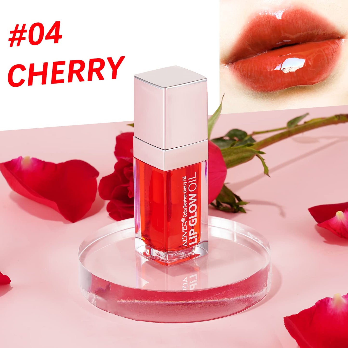 Uocasi Plumping Lip Oil, Hydrating Lip Gloss Tinted Lip Balm Transparent Lip Care, Big Brush Head Glitter Shine, Long Lasting Nourishing Non-sticky Fresh Texture (#4 Cherry)