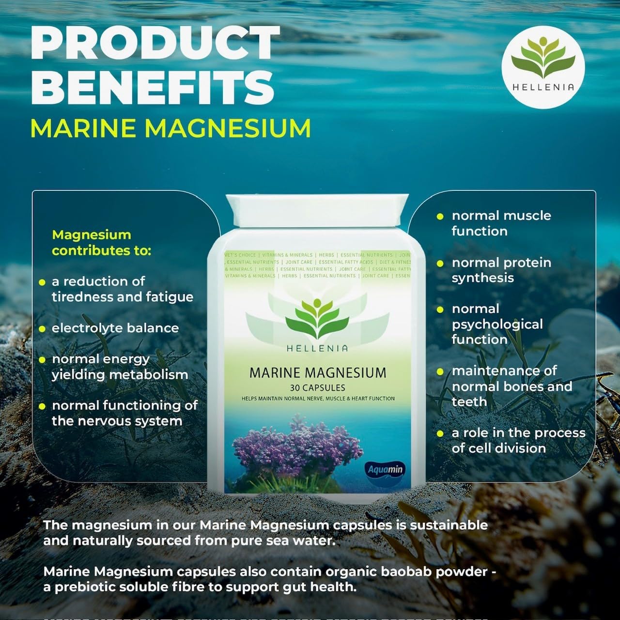 Hellenia Marine Magnesium 100% NRV - 30 Capsules