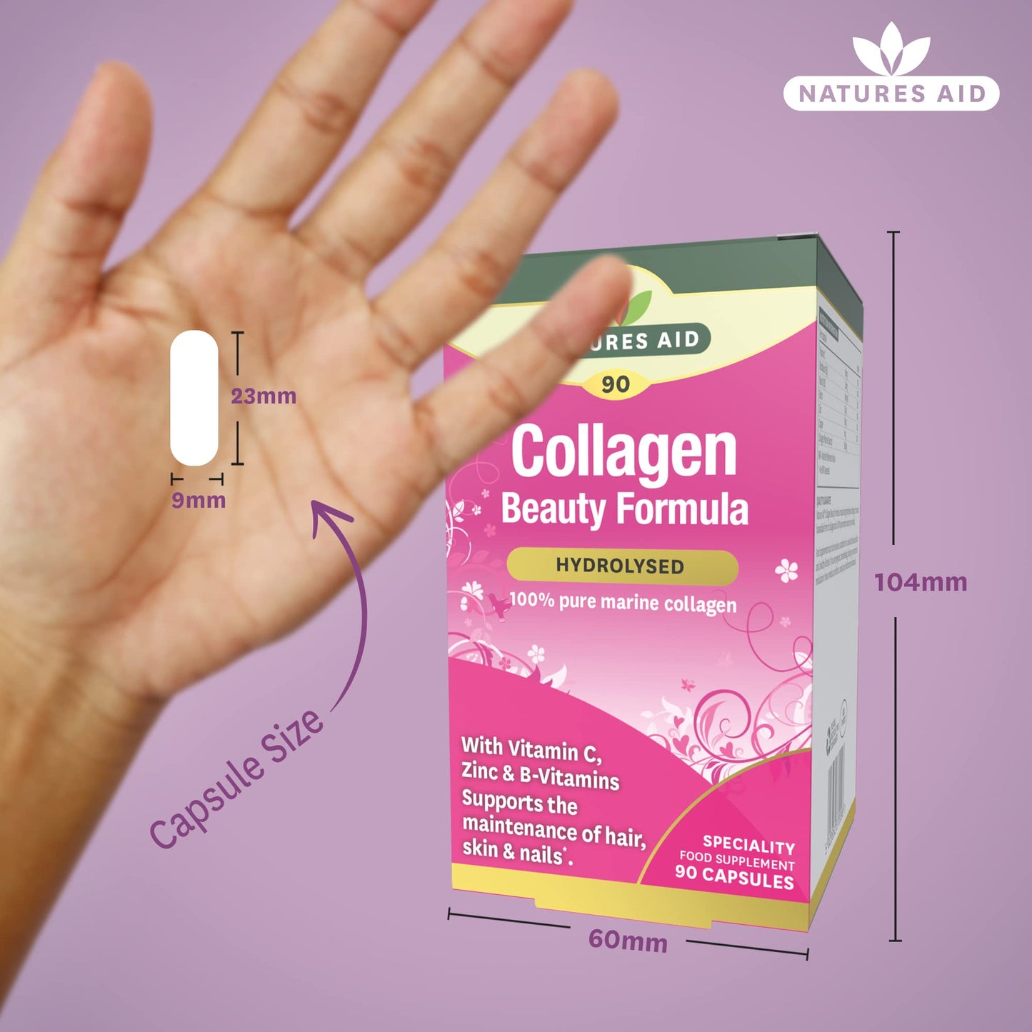 Natures Aid Collagen Beauty Formula (with Vitamin C, Zinc & B-Vitamins), 90 Capsules