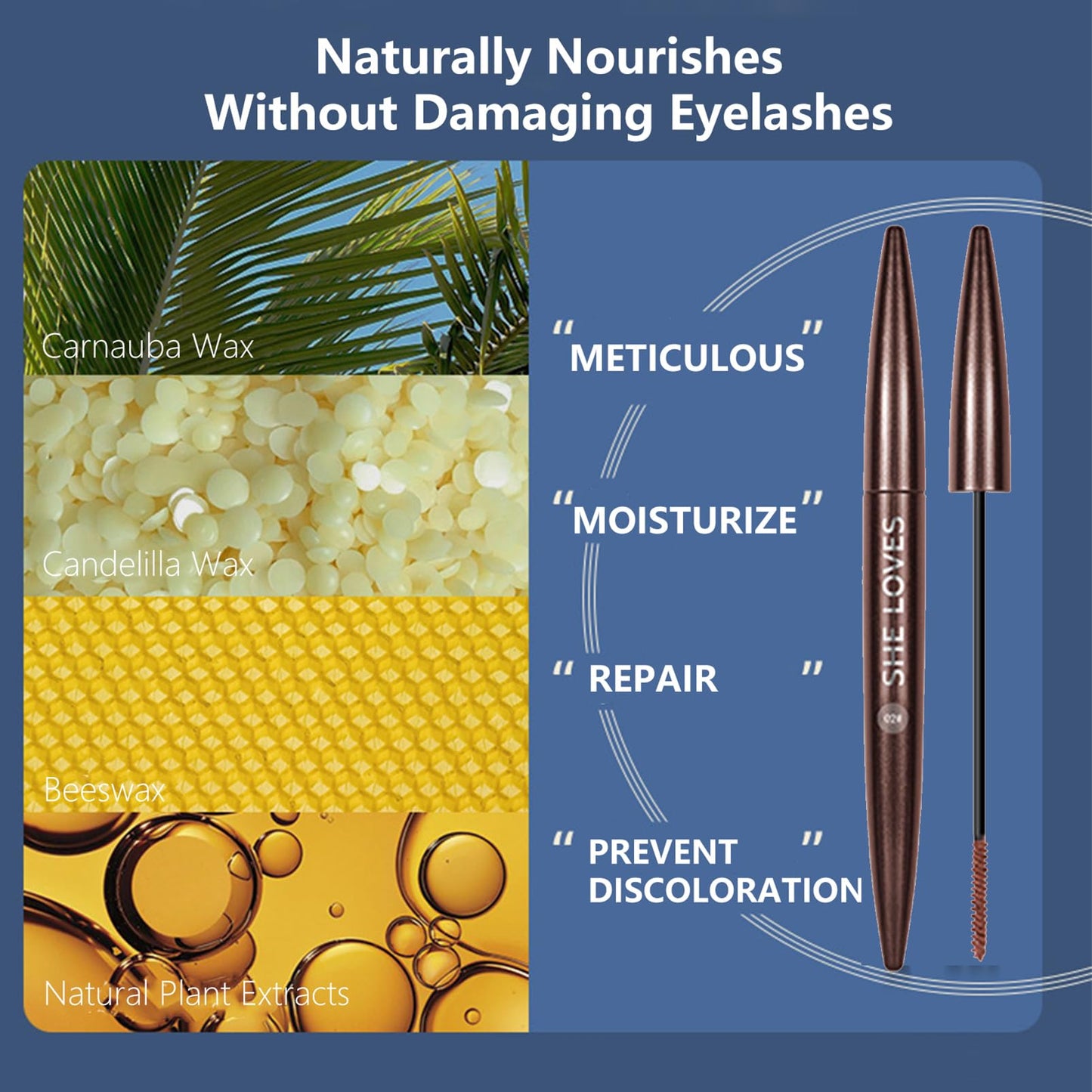 MEITREND Waterproof Mascara Brown Volume Mascara For Sensitive Eyes,Non Smudge Cruelty Free Mascara Lengthening False Lash Effect,Natural And Hypoallergenic Mascara With Fine Brush For Women (02-Brown)