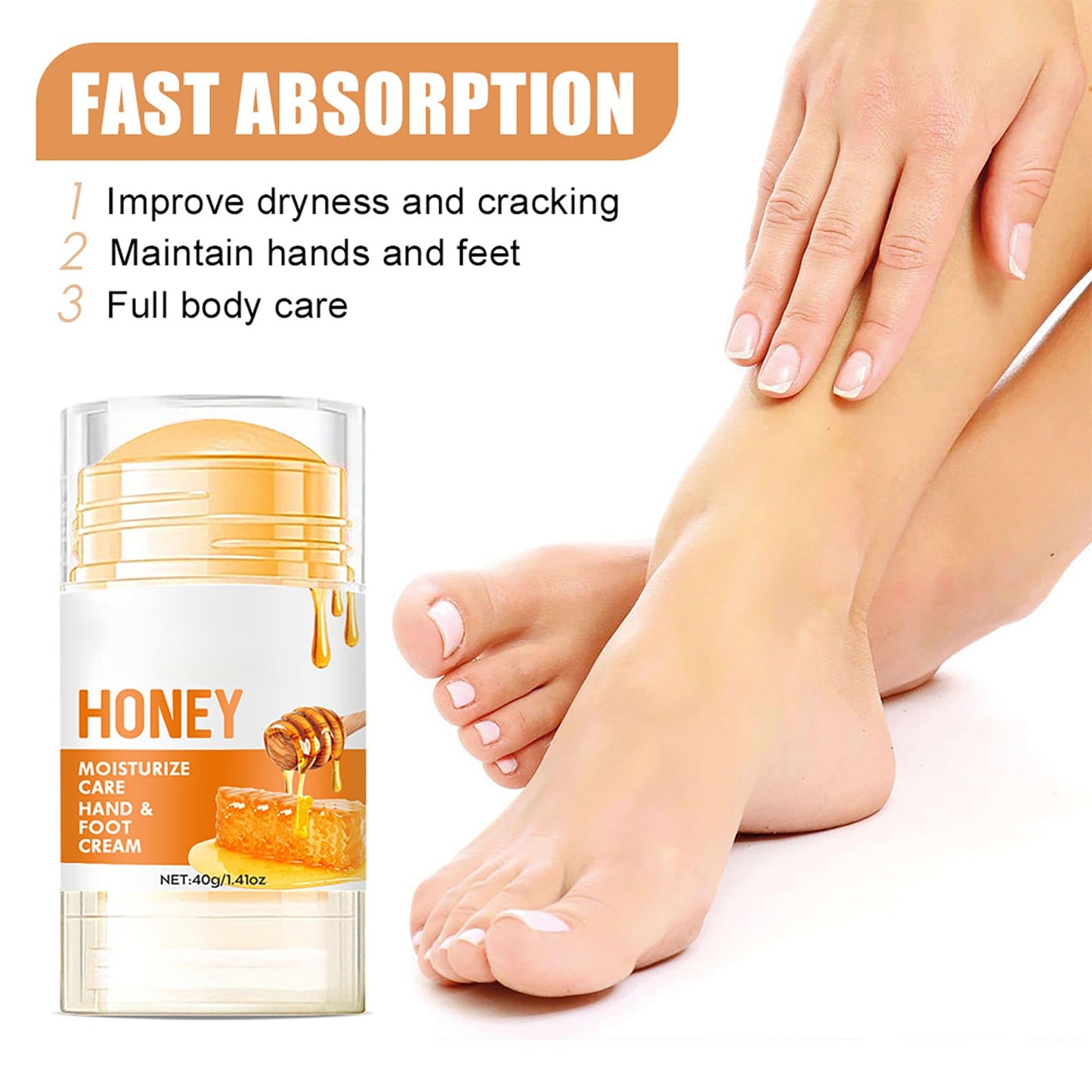 Honey Foot Cream for Very Dry Hands & Feet - 40 ml, Cracked Heel Repair & Intensive Moisturizing for Women & Men