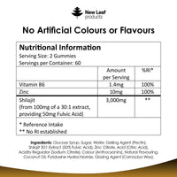Shilajit Gummies - Enriched with Zinc & Vitamin B6 - High Strength 3000mg Pure Himalayan Shilajit Gummies Providing 50mg Fulvic Acid - Berry Flavoured, Vegan Shilajit Gummies by New Leaf