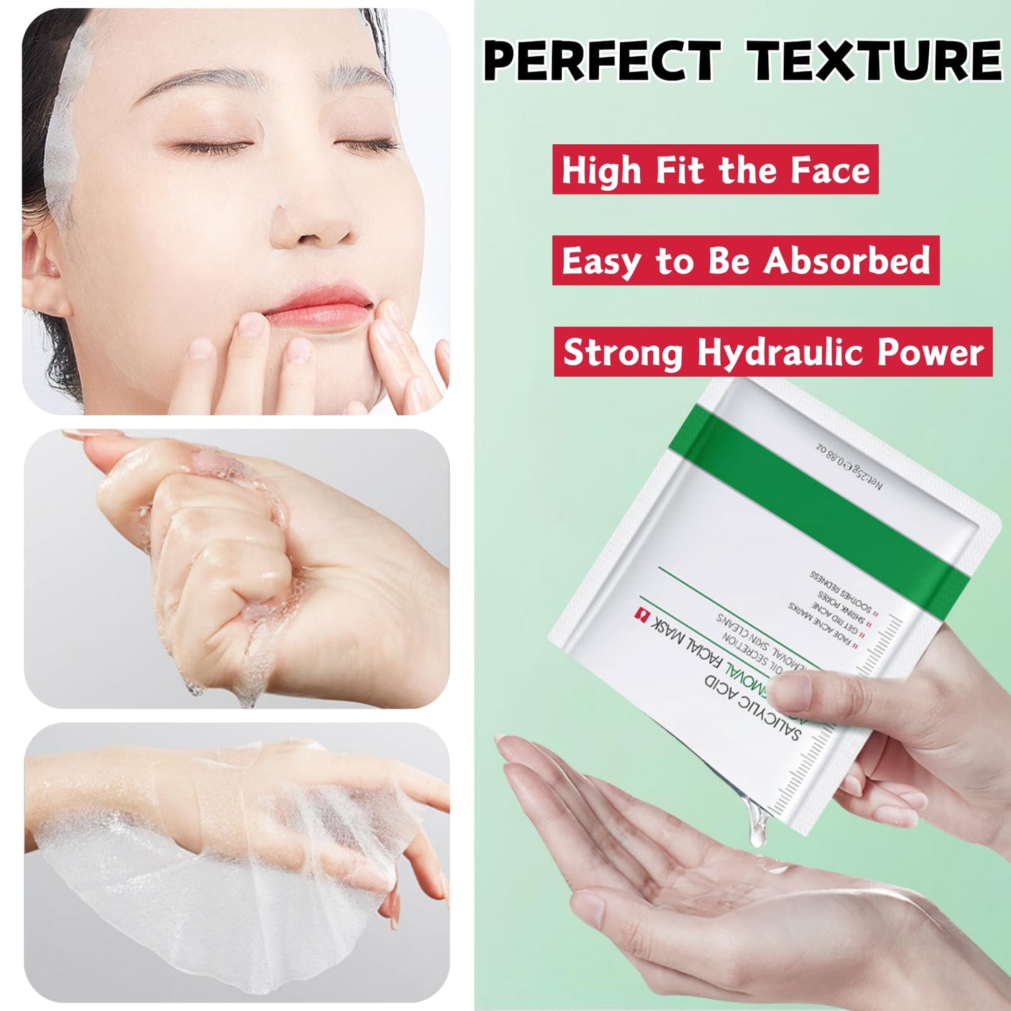 ISBEAUSOLS Salicylic Acid Face Masks 6pcs, Acne Removal Face Mask Set, Moisturizing & Hydrating Sheet Masks, Advance Face Masks Skincare, Soothes Redness, Shrink Pores, Face Mask Gift Sets for Women