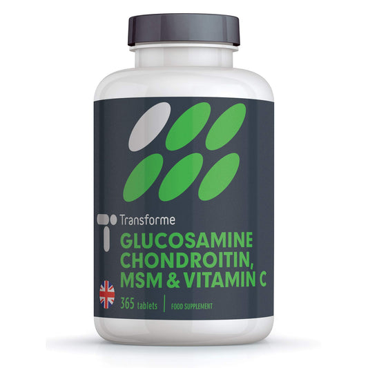 Glucosamine Chondroitin MSM Vitamin C Tablets, High Strength Complex, 365 Tablets Up to 1 Year Supply, Easy to Swallow, Gluten Free, by Transforme