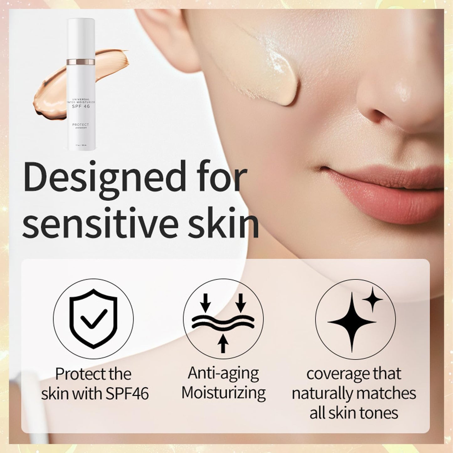 MINSHZEE Tinted Moisturizer With SPF 46 Anti-Aging Face - Tinted Sunscreen For Face Universal Against UV For Women