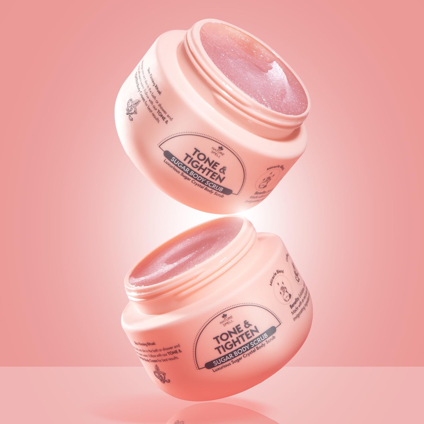 Nature Spell Tone & Tighten Sugar Crystal Body Scrub 300g – Exfoliating Body Scrub – Hyaluronic Acid, Ginseng Extract & Plant Collagen – Made in the UK