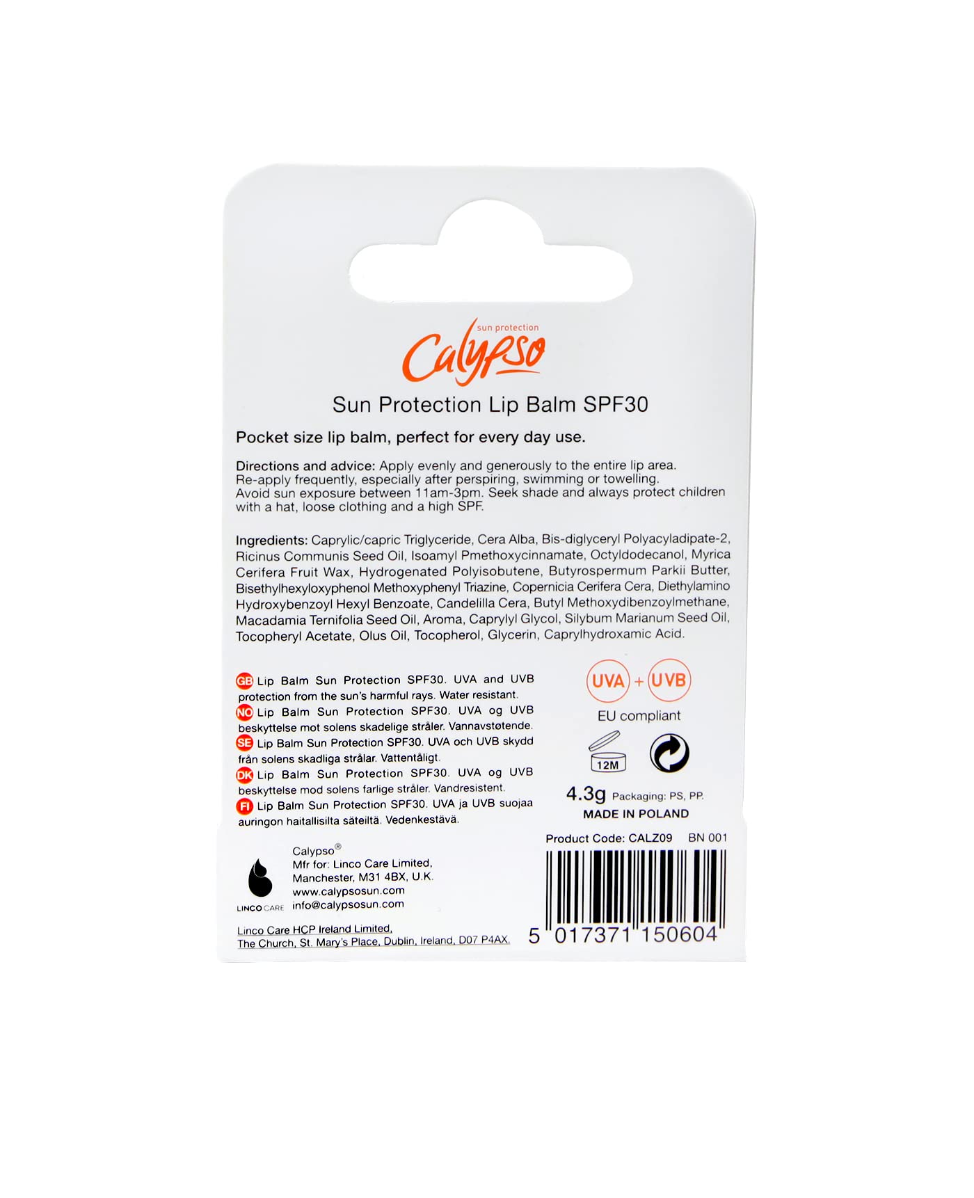 Calypso UVA/UVB Sun Protection Lip Balm SPF30 HIGH 4.3 gm (Pack of 2)
