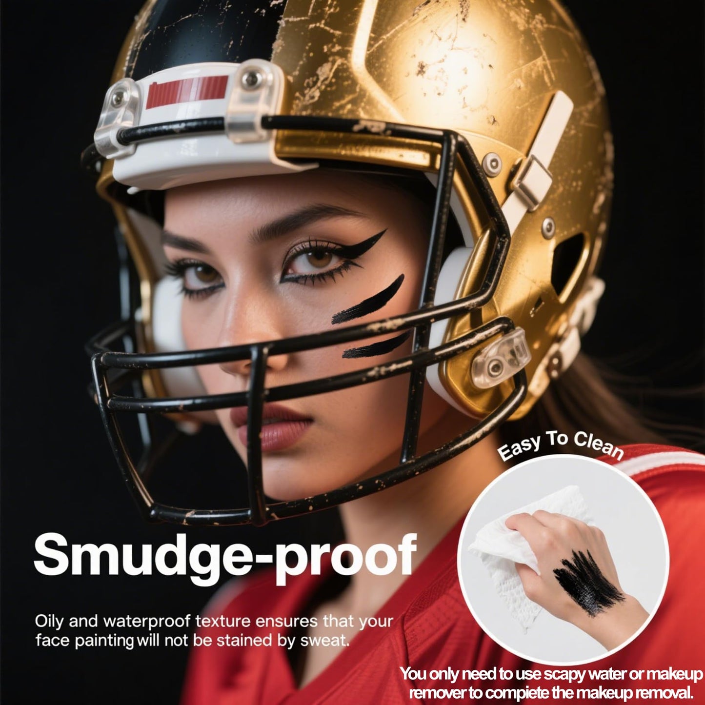 SHEBEEDO 3PCS Black Face Paint Stick, Sweat Proof & Water-Resistant Body Paint,Easy to Color Halloween Long-Lasting Black Lipstick, Ideal for Sports & Makeup with Face Paint Sticks