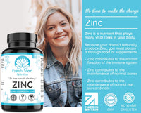 Zinc Tablets 25mg – Zinc Tablets High Strength for Maintenance of Normal Immune System, Hair, Skin, Nails & Bones Zinc Supplements - 180 Vegan Tablets – Made in The UK by Fresh Start Nutrition