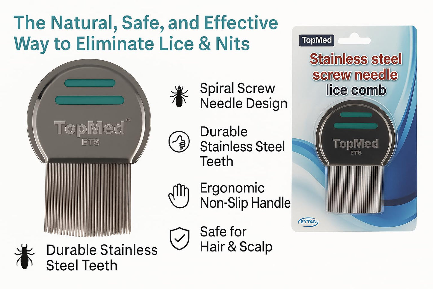TOPMED ETS Top Med LICE Comb Steel Screw Needle Spiral 1 Count