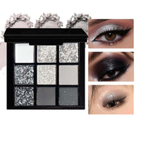 Yongst 9-Color Smokey Eyeshadow Palette - Intense Matte & Glitter Shades, Long-Lasting & Waterproof, Blendable Black, Silver & Gray Shadows for Sultry Glam Looks. Not Easily Caked
