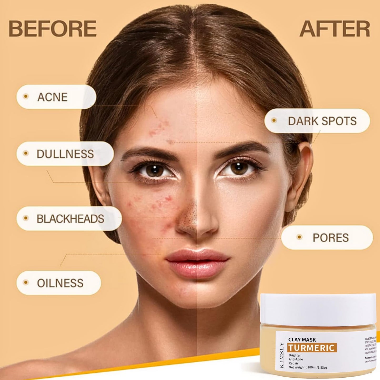 IZBEAUVO Turmeric Face Clay Mask with Kaolin Clay, Vitamin C Clay Mask, Deep Cleansing Pore Mask, Clay Face Mask, Mud Mask for Radiant Skin, Oil Balance, Face Masks Skincare for Blackhead, Blemish & Acne