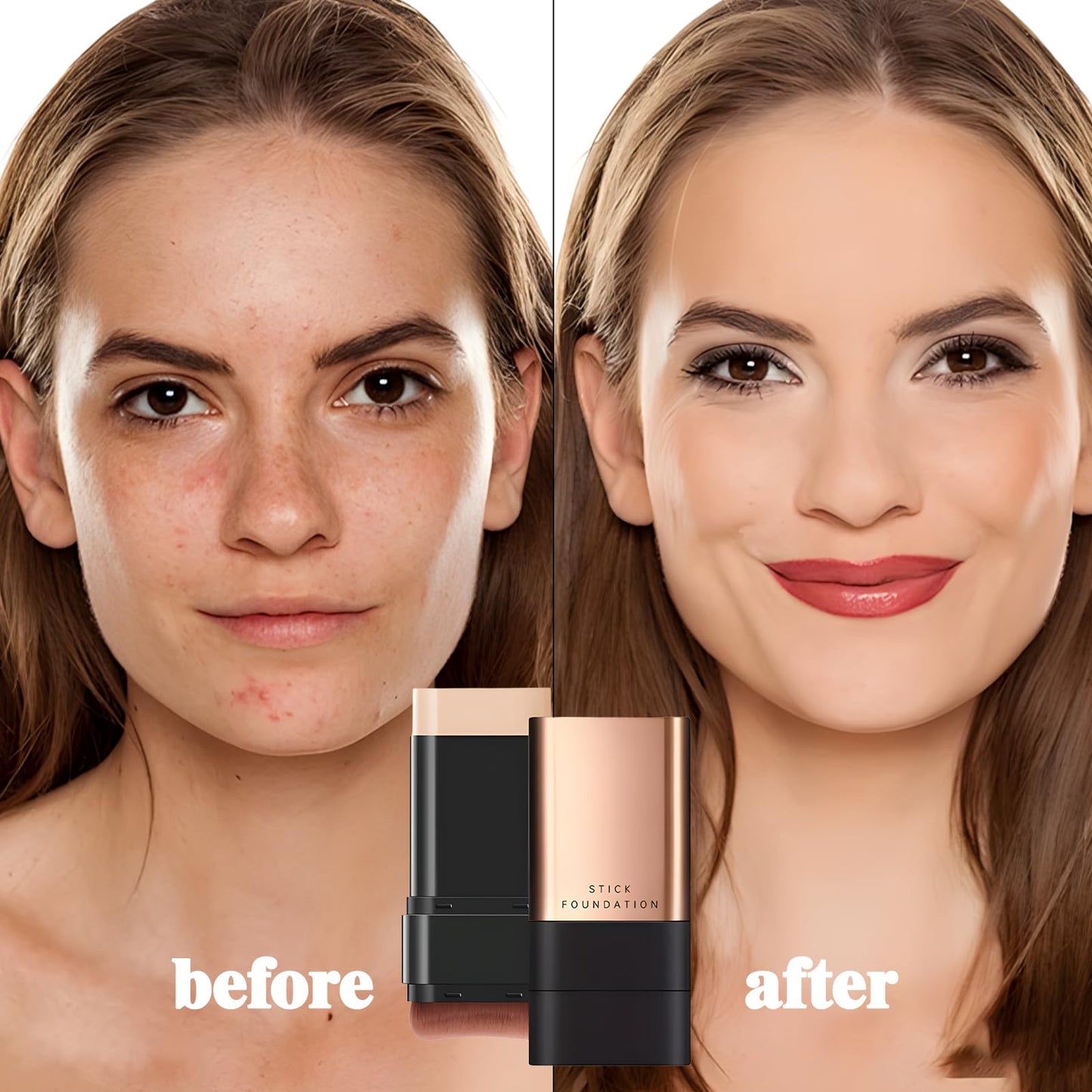 INBOLM Foundation Stick Full Coverage Foundation Stick Built-In Brush Exquisite Double-Head Design Instantly Balance & Even Complexion Natural Color for Medium Skin Tones