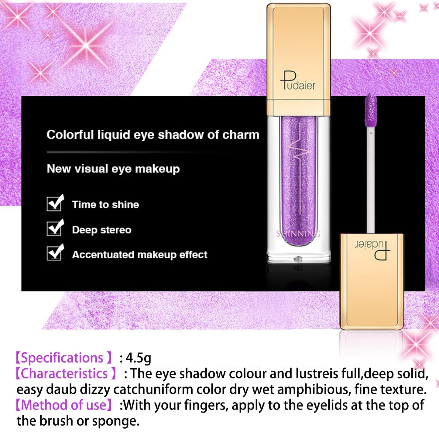 SONGQEE Glitter Liquid Eyeshadow, Metallic Matte Shimmer Sparkly Eye Shadows Glitter Eyeliner Liquid, Long Lasting Waterproof Quick Drying Eye Make up Kits(Purple)