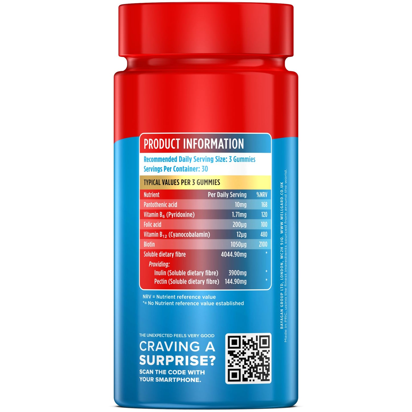 Vegan High Fibre Gummies Wellgard – High Strength Fibre Gummy Vitamins B₆, B₁₂, Biotin, and Folic Acid, Strawberry Flavour, UK Formulated