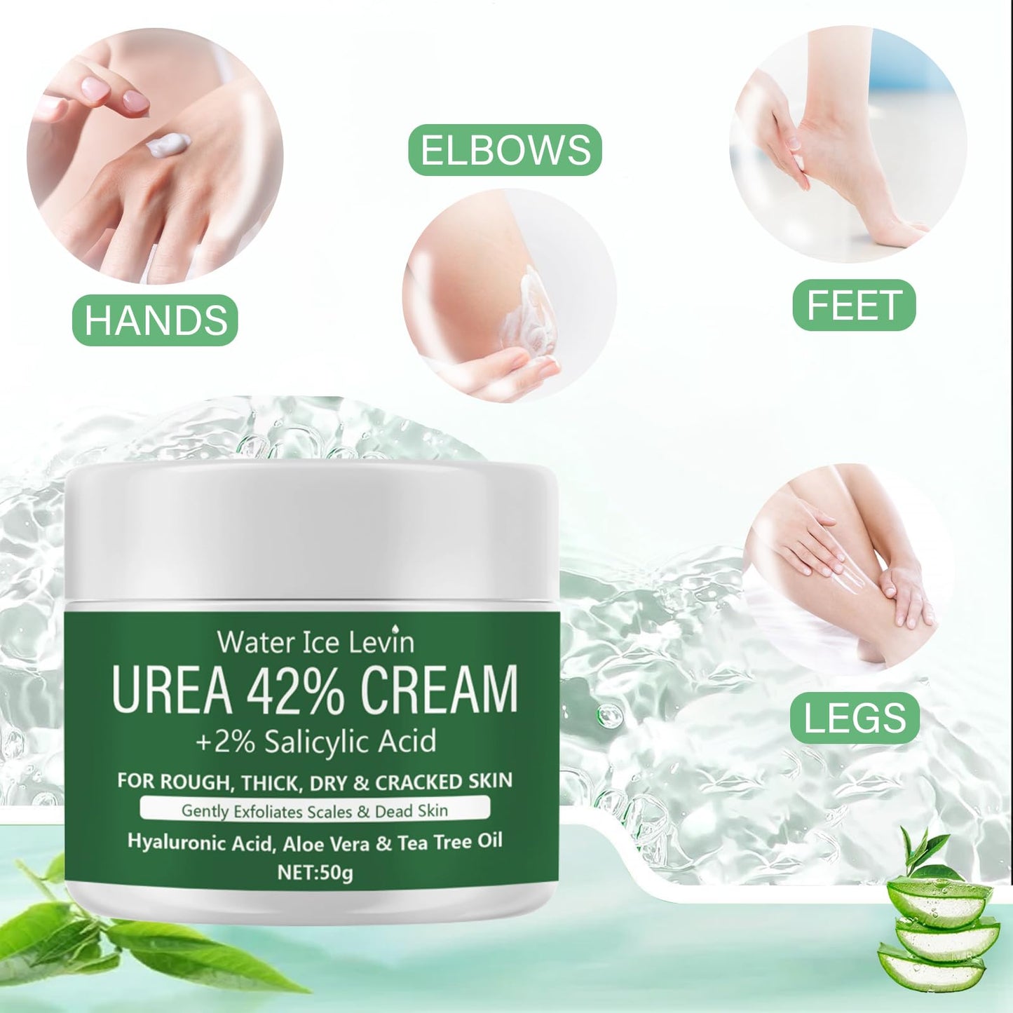 CTUBLIAUNX 42% Urea Cream, Urea Foot Cream Deeply Moisturizing, Foot Cream for Cracked Heels and Dry Skin with Hyaluronic Acid, Aloe Vera & Tea Tree Oil