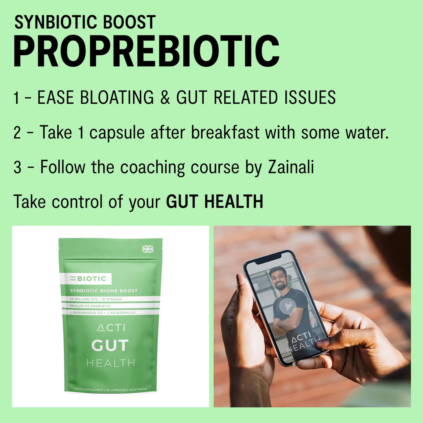 ActiHealth ActiGut Probiotics & Prebiotic for Adults | Bio Culture Complex | 55 Billion CFU | Digestive System | Intestinal Flora | Leaky gut | 30 Caps | Gut Health | Advanced Multi 16 Strains | UK Manufactured