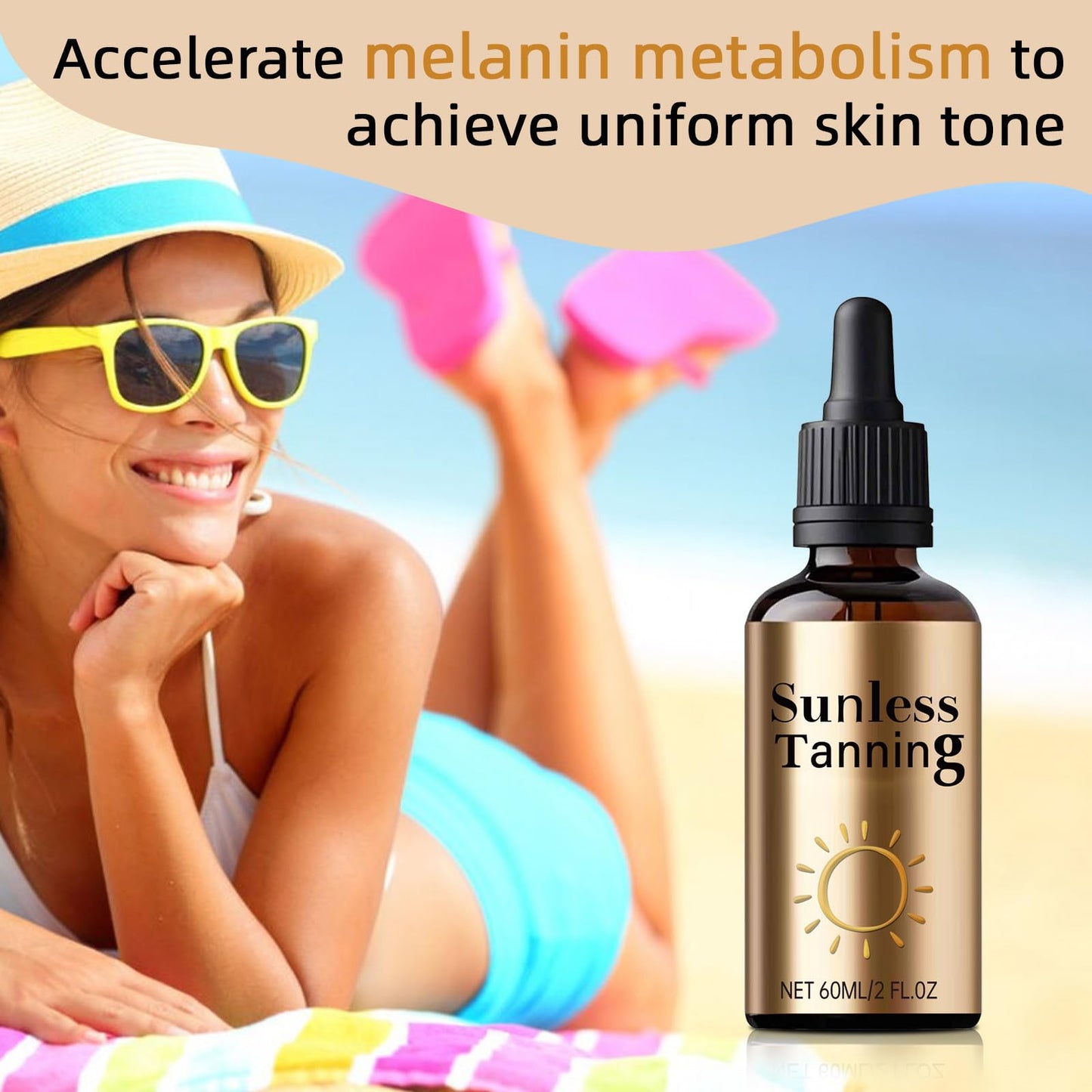 Sunless Tanning Drops, Melanin Glow Drops for Face and Body, Tans Without Sun, Promotes Natural Skin Tone, Unisex for All Skin Types - Achieve Natural Sun-Kissed Glow Without Sun Exposure 60ML