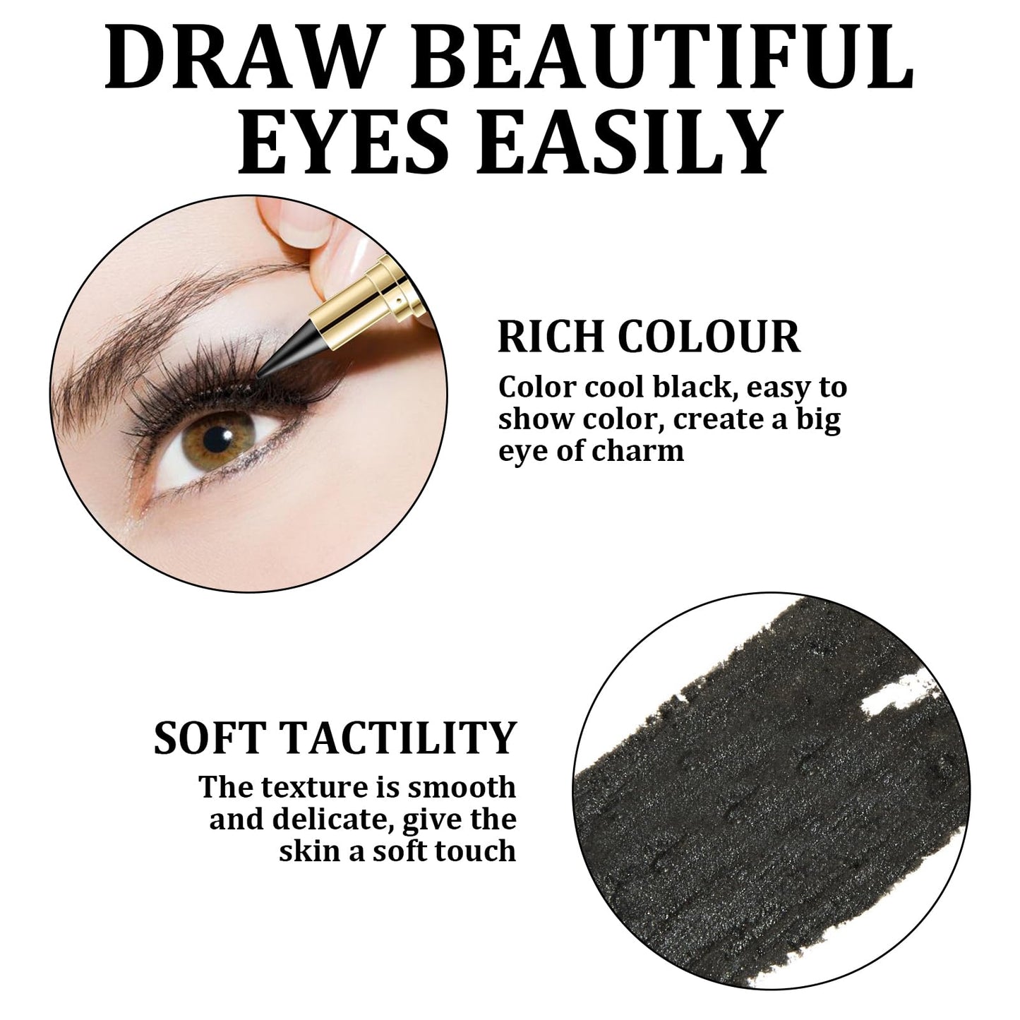 Natural Black Eyeliner Cream,2 Pieces Black Eyeliner Cream,Smudge Proof Eyeliner,Cream Eyeliner,Ayky Eyeliner,Gel Eyeliner Waterproof,Suitable for Daily or Party Makeup (Black)