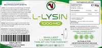 L-Lysine x 90 1000mg Tablets | Smallest 19mm Formula | Easier to Swallow and Quicker to Absorb - Suitable for Vegetarian and Vegan. (90)