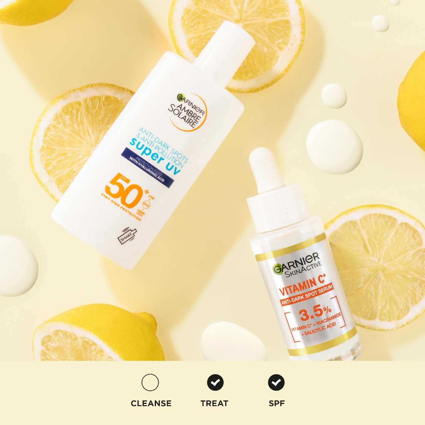 Garnier Brightening and Anti Dark Spot Power Duo,Serum and Moisturiser,Brightening Serum With 3.5 Percent Vitamin C,Niacinamide,Salicylic Acid and Lemon Extract and SPF 50 Face Moisturiser,2 Pieces