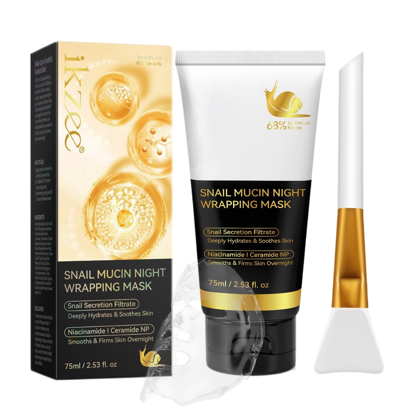 Midgpnes Snail Mucin Collagen Wrapping Peel Off Face Mask, Niacinamide Night Treatment, Deeply Hydrates and Tightens Soothes Skin,Firms Skin Overnight,75ml with Brush