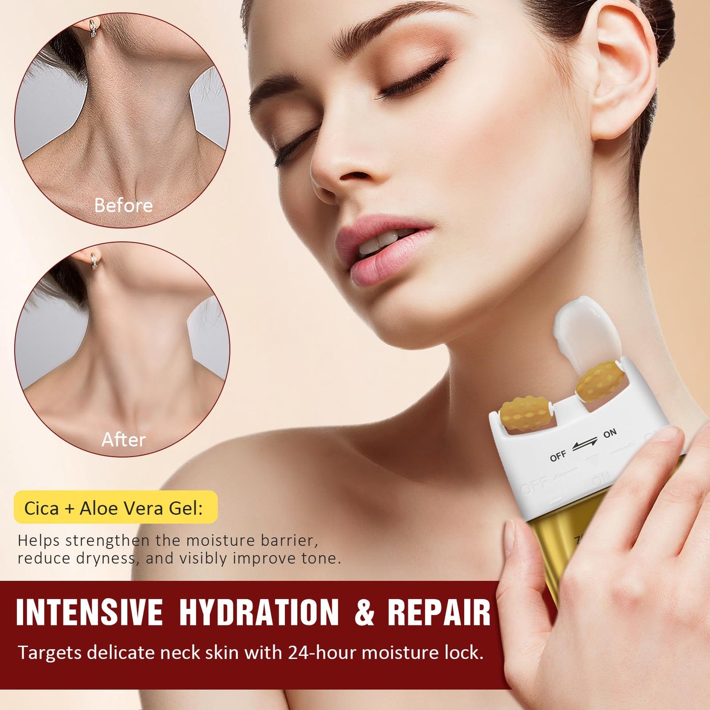 ThamGlow AH-8 Firming Neck Cream, Neck Firming Cream For Loose Skin, With Massage Roller - Tightening Treatment For Sagging Skin, Reduces Lines & Improves Elasticity