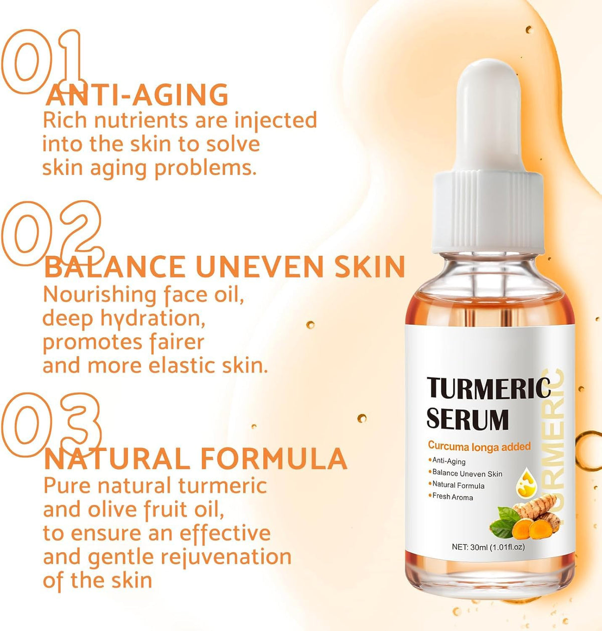 Leogony 2PCS Lightening Turmeric Serum Dark Spot Removal Corrector for Face Skin Glow, 30 ml, Anti Aging, Hydrating, Reduce Wrinkles
