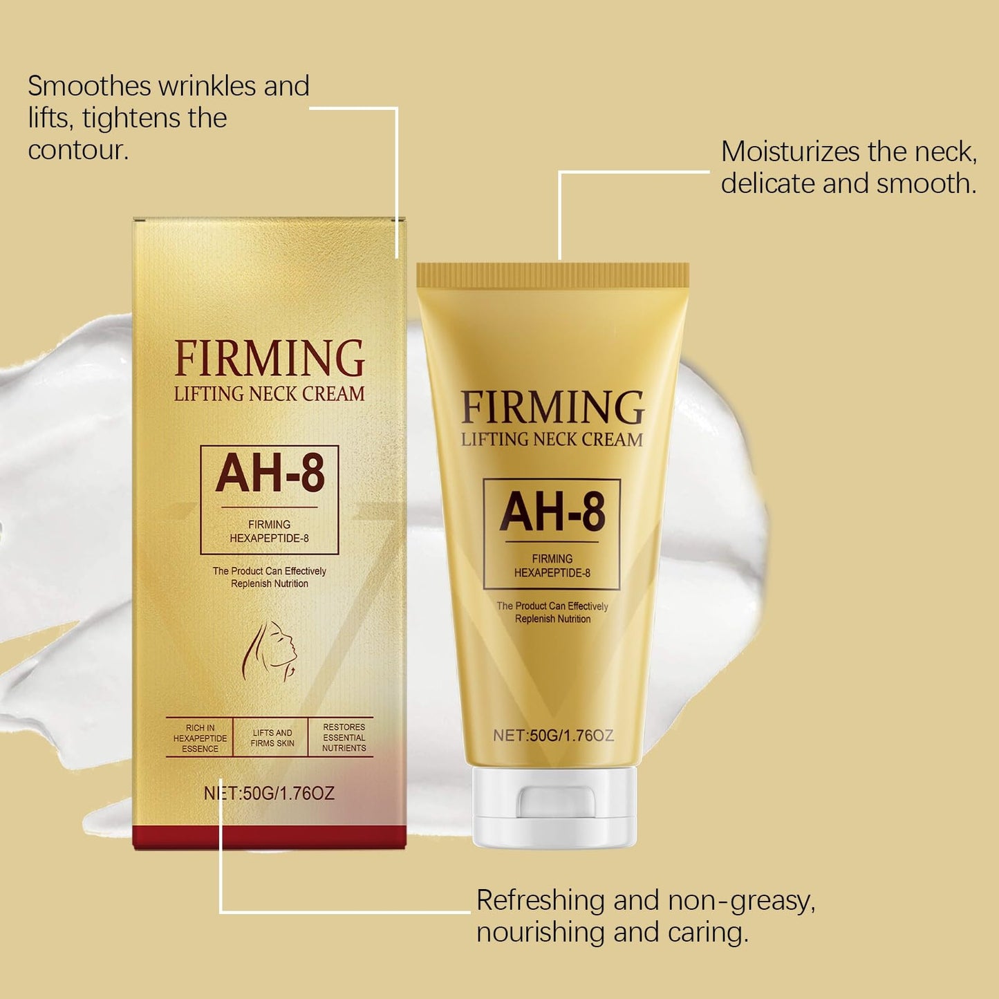 Cureluxe Ah-8 Firming Neck Cream - Tighten and Lift Neck Cream - Reduce Fine Lines & Wrinkles, Anti-Aging Neck Firming Moisturizer for Sagging Skin - Moisturizing and Nourishing 50g
