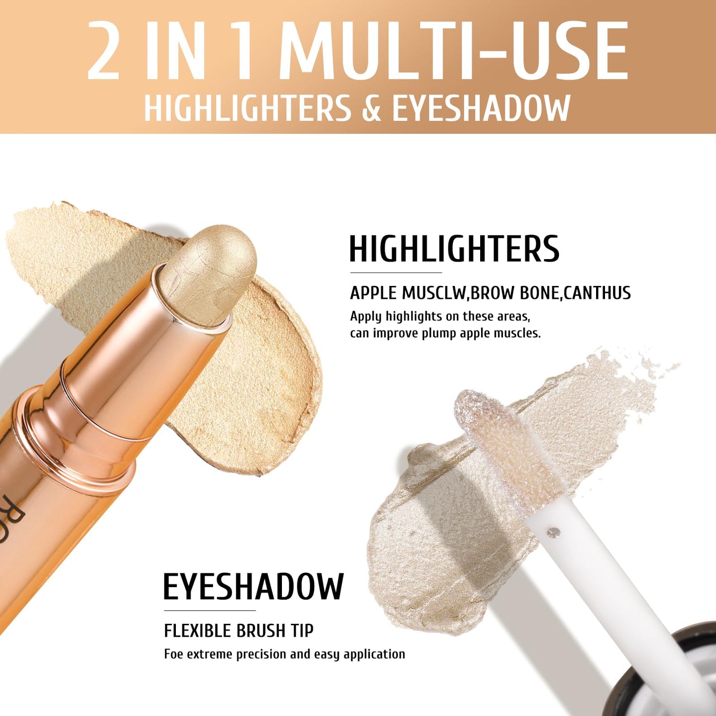 KYDA Dual-Ended Highlighting Eye Shadow Stick, 2-in-1 Liquid Eyeshadow Stick, Crayon Eyeshadow Stick, Long-lasting, Waterproof, Multi-functional Makeup stick, For Eyes, Face, Body-#04