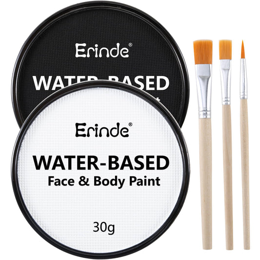 Erinde White Black Face Paint Palette, Water Based Face & Body Paint, Cream Makeup Palette Kit for Adults, Non-Toxic, Easy to Use, Blendable,Highly Pigmented