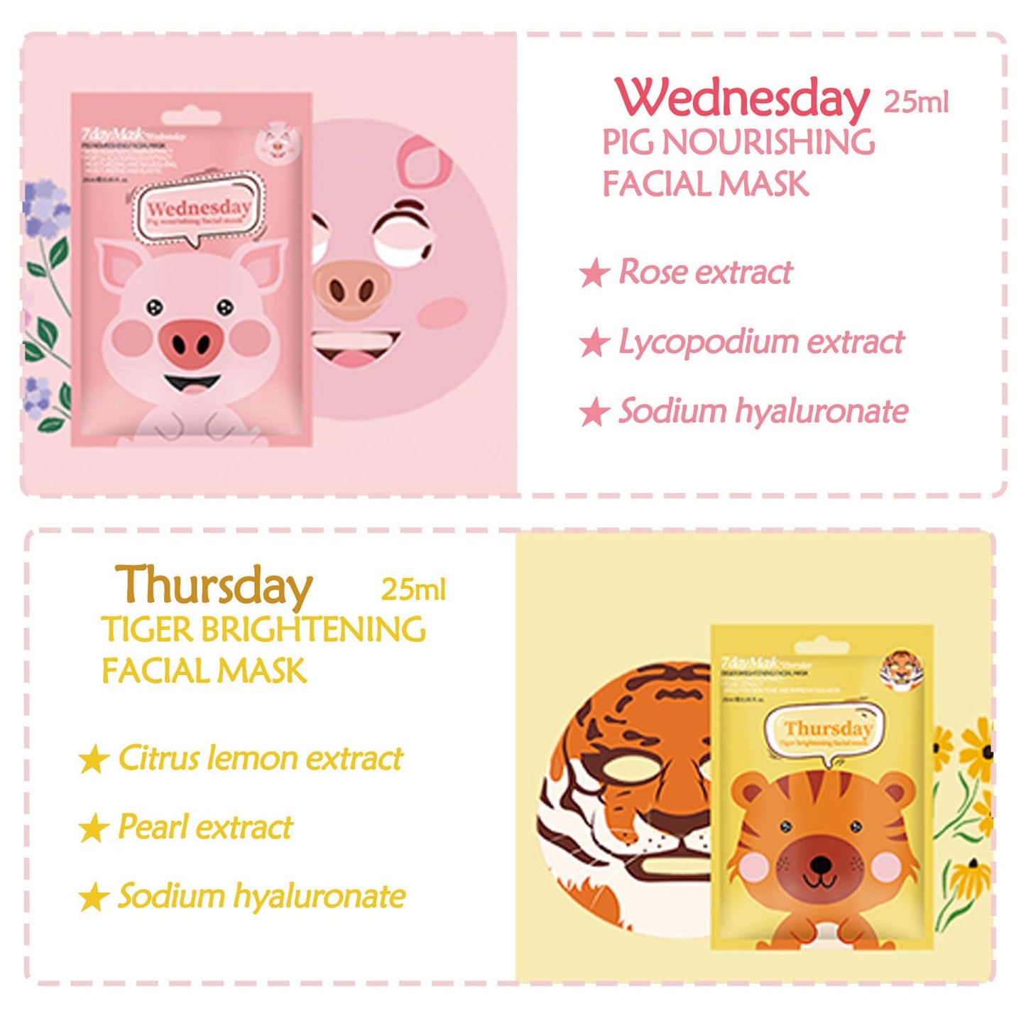 Generic Sheet Face Mask Set – 7-Pack Hydrating & Moisturizing Facial Masks, Fun Animal Print for Kids & Girls, Soothing Skincare Sheet Masks for Women, Spa Party Supplies, Self-Care Gift, Beauty Face Mask Set