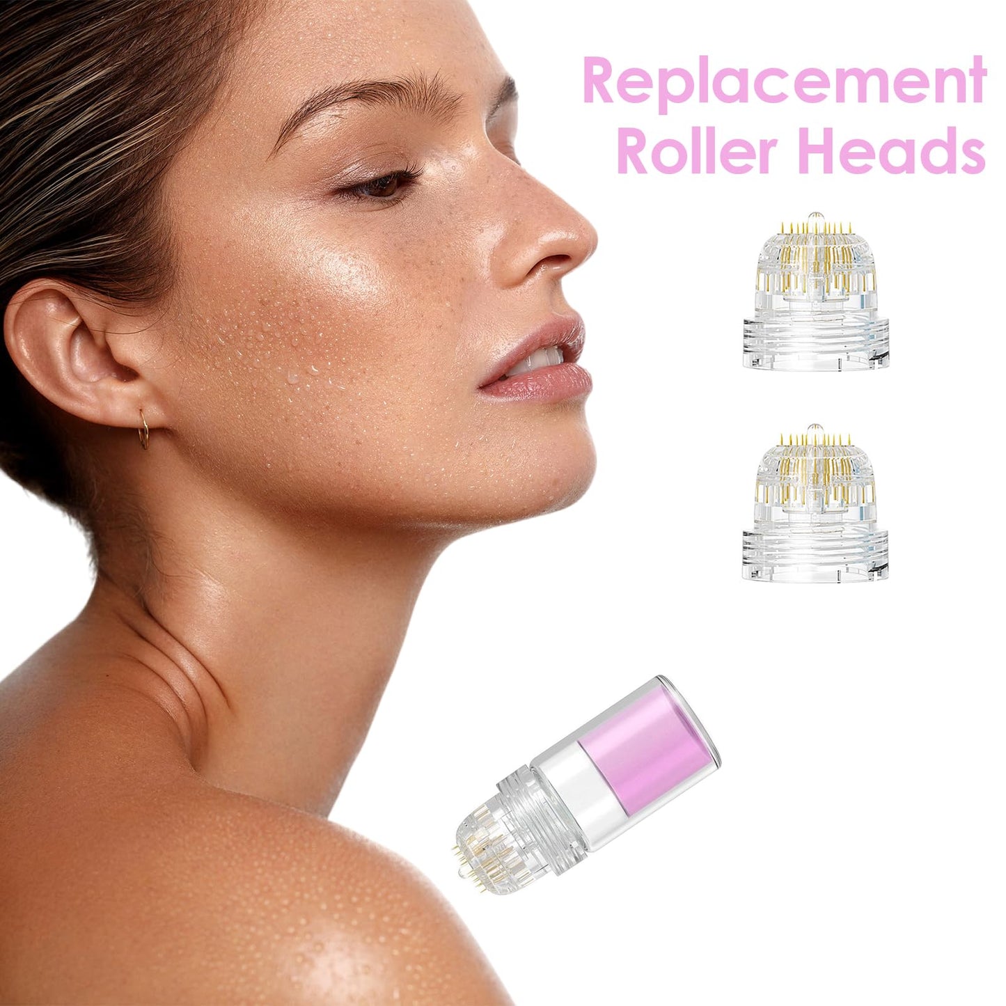 Lazzybeauty Hydra Needle 20 Derma Stamp Microneedling Pin Length 0.5mm, Serum Applicator Bottle Reusable with Extra 2 Replaced Roller Heads, for Anti-aging Skin Care Hair Beard Growth Stimulation