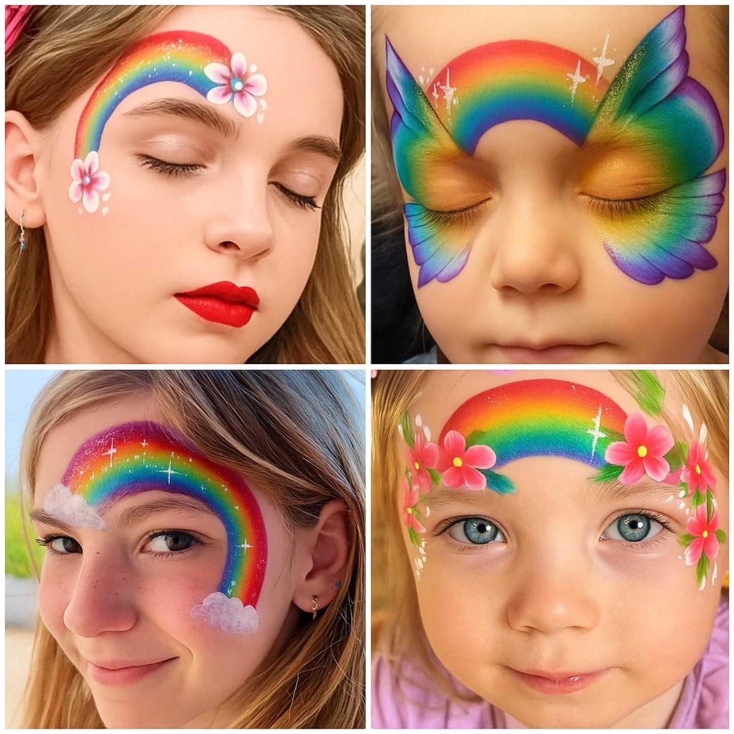 Rainbow Face Paint- Water Activated Painting with 6 Vibrant Colors, Quick Drying and Easy Wash Off, Safe Non-Toxic Formula, With Built-in Brush for Portable Use (2#)