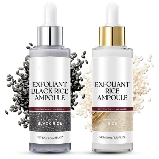 Tongyend Rice Ampoule Duo, White & Black Rice Face Exfoliator, Exfoliating Toner For Face - Pore Minimizer Soft Exfoliatin-g Body Scrub Dead Skin Cells, Blackhead Remover For All Skin Types