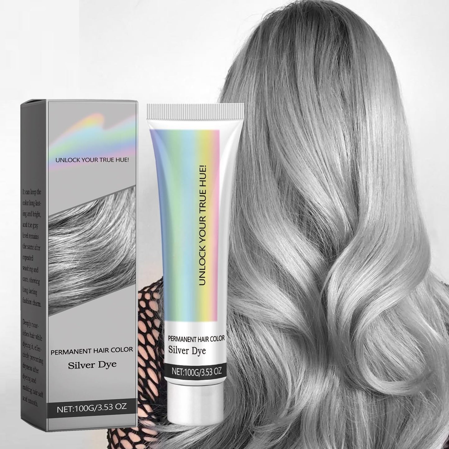 Xinyig 2 In 1 Natural Essence Extract Silver Hair Dye,Silver Gray Natural Hair Dye Cream,Metallic Sil/ver Gray H/air Dy/e,H/air D/ye Permanent for Daily Use,Durable and Easy to Operate,Grey Hai/r Color