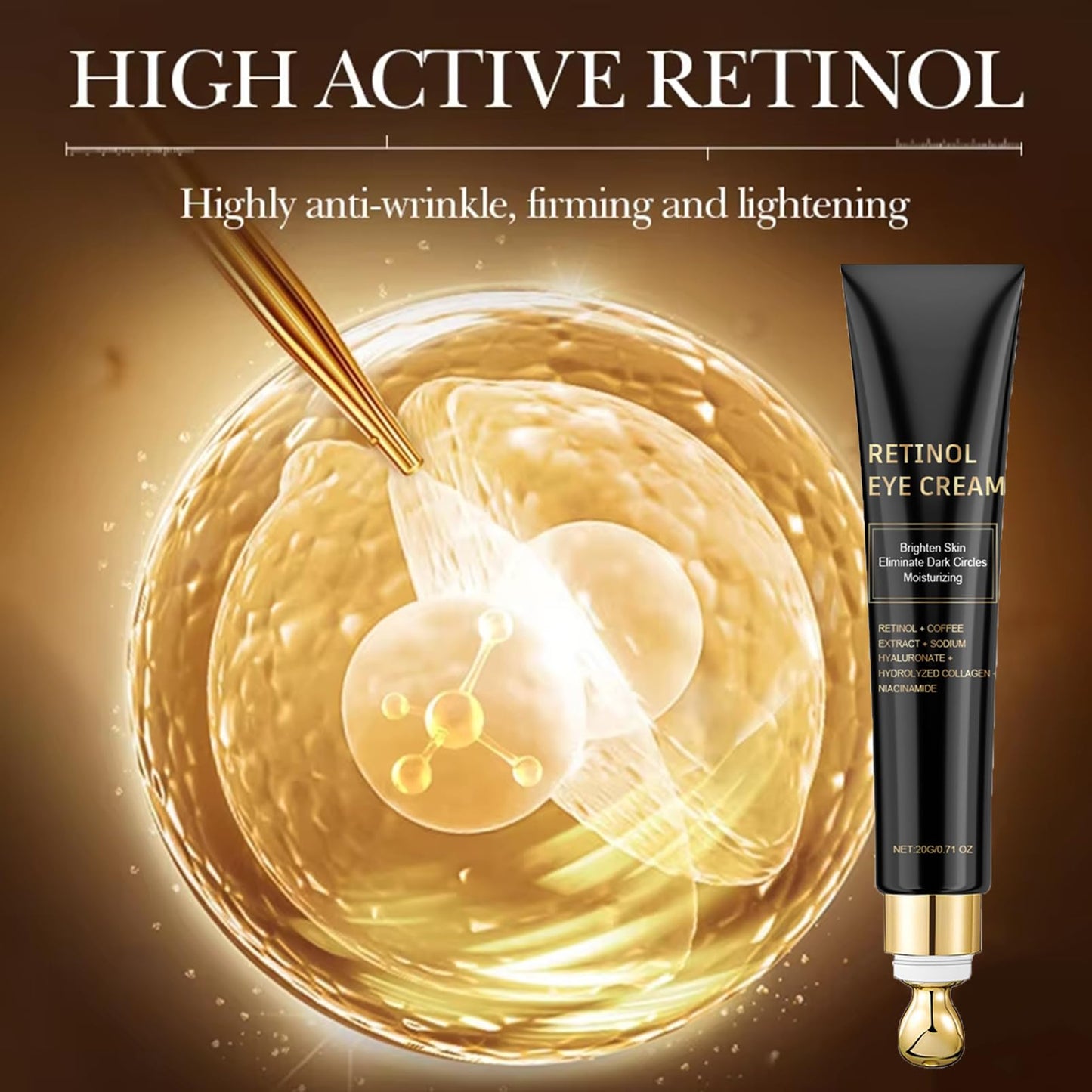 CrownLite Retinol Eye Cream Anti Aging, Dark Circle Eye Cream, Anti-Wrinkle Moisturizing with Niacinamide Hyaluronic Acid and Caffeine for Men and Women, Reduce Eye Bags, Anti Wrinkle and Fine Lines