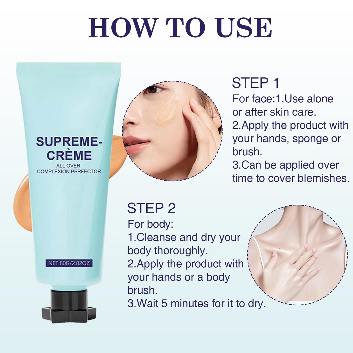 COWANIEE 2 Pcs Supreme Cream All-over Complexion Perfector Set, Waterproof & Transfer-resistant Skin Tint, Long-lasting Supreme Creme