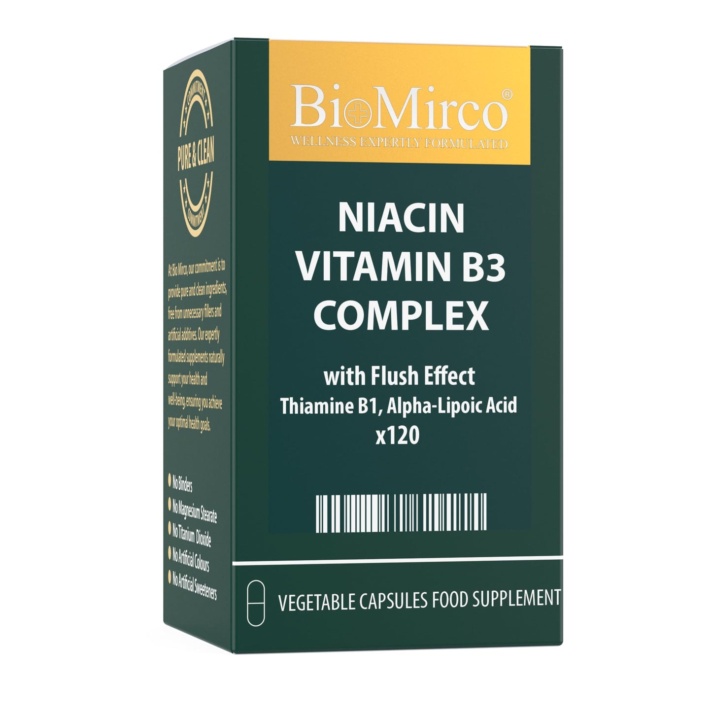 Bio Mirco Niacin Vitamin B3 Complex, with Flush Effect, 120 Premium Capsules, Cognitive Function, Potent Dose, Made in The UK