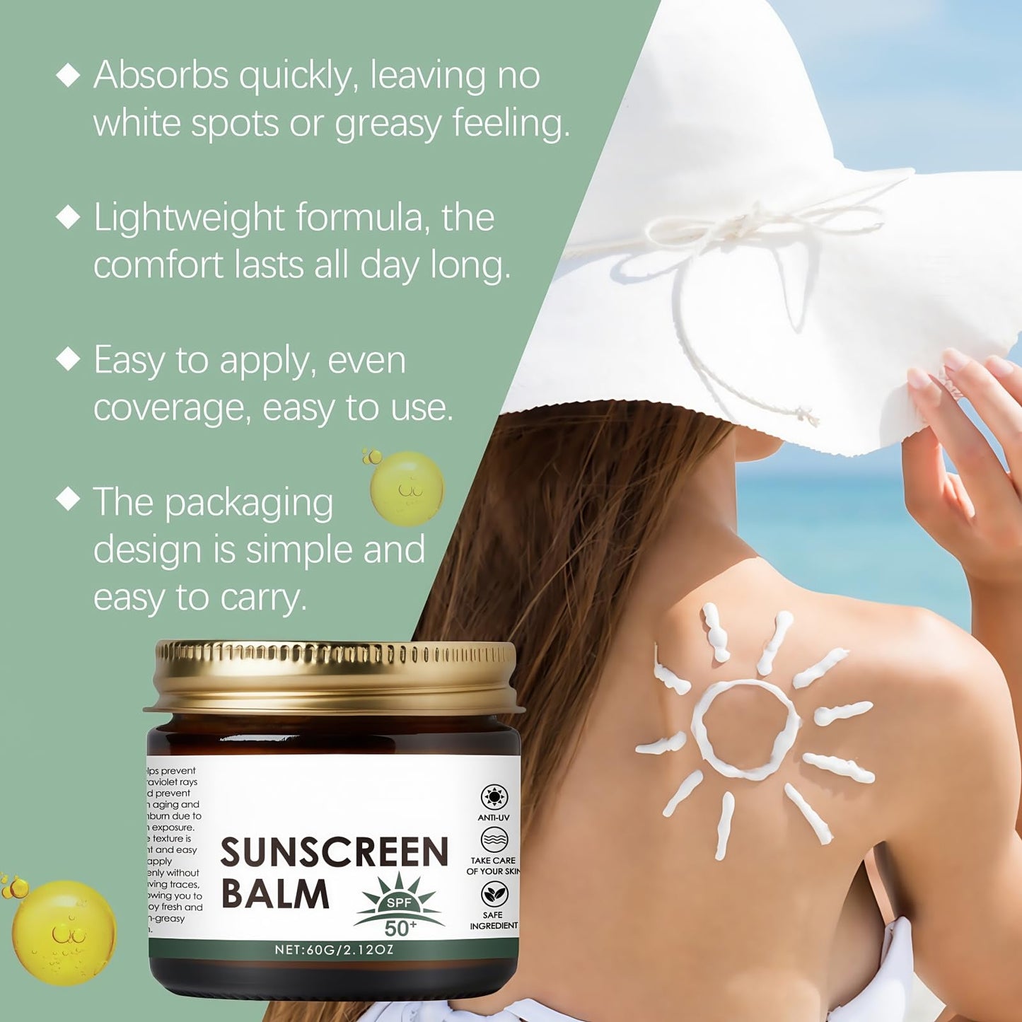 Non Na/no Zi/nc Ox/ide Sunscreen Balm,Beef Tallow Sunscreen Balm,Natural Tallow Sun Cream for Face & Body,Sunblock for Outdoor & Beach,Sun Cream Face,Ta-llow Sun-screen,Non Na-no Sun-screen