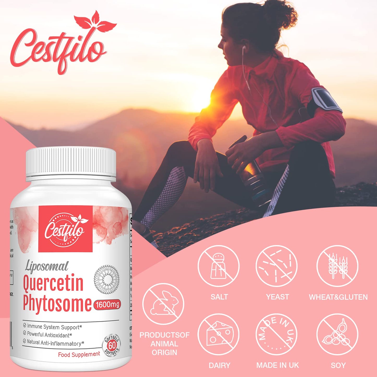 Liposomal Quercetin Phytosome 1600mg Softgels with Bromelain & Vitamin C, Immunity Booster Supplement to Improve Respiratory Health & Immune Defense