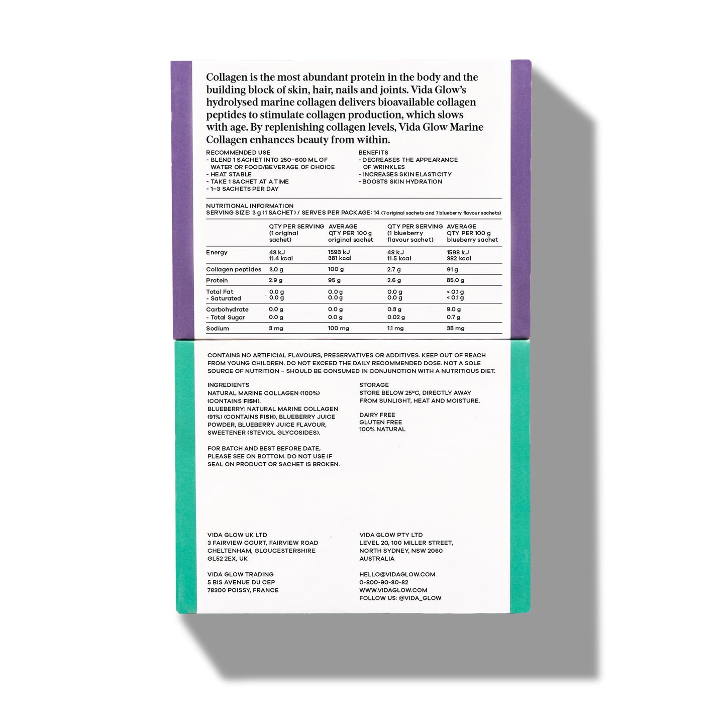 Vida Glow - Natural Hydrolysed Marine Collagen Sachets | Promotes Glowing Skin + Smooths Fine Lines (Mixed, 14 Sachets)