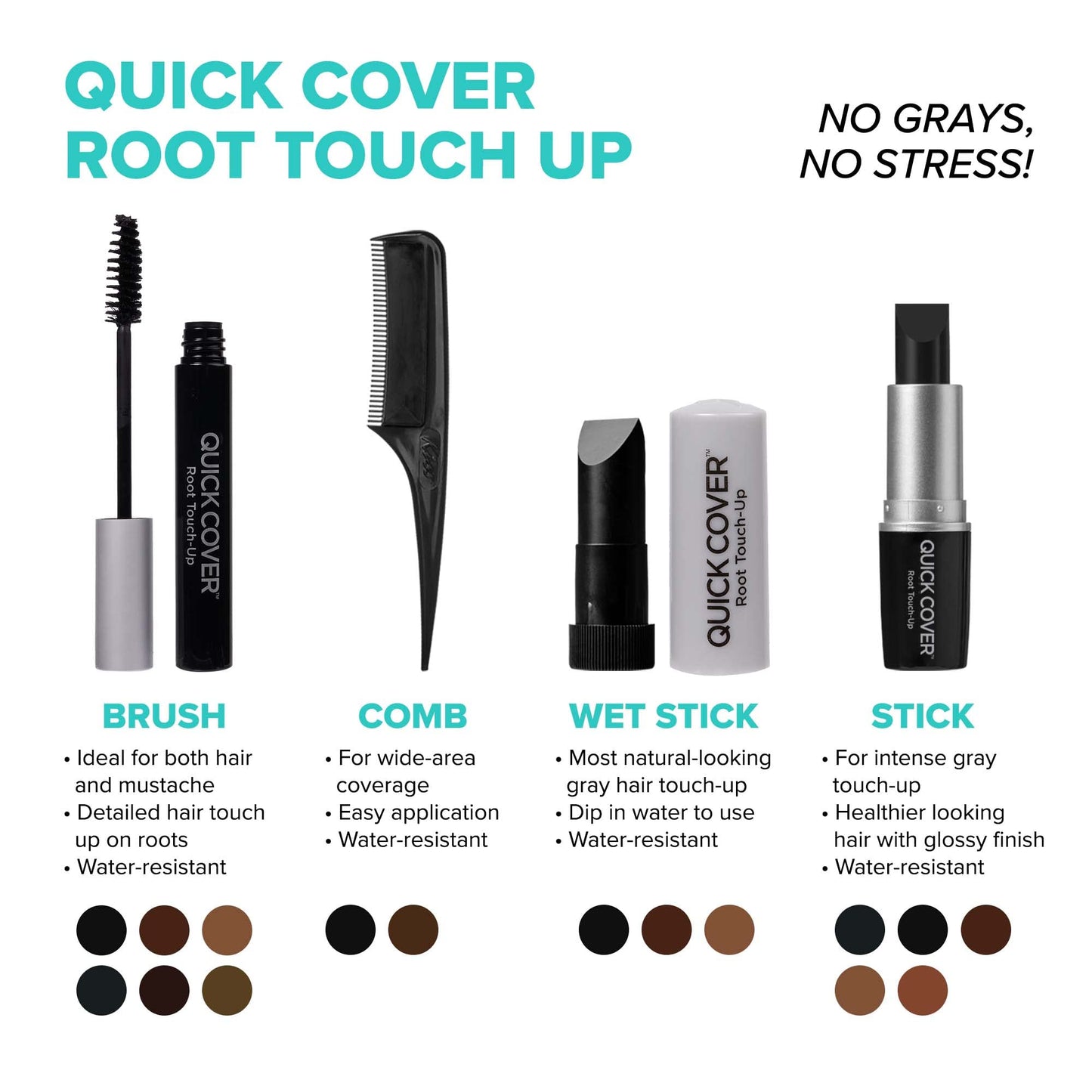 Red by Kiss RED by KISS Quick Cover Root Touch Up Rescue (Medium Brown), Mascara Natural Water-Resistant Temporary Gray Concealer Cover Up Brush for Hair Mustache & Beard, Formulated with Jojoba Oil