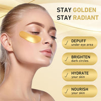 VILLAVER 24K Gold Under Eye Collagen Patches - Reduce Dark Circle,Puffiness, Wrinkles & Fine Lines - Eye Mask for Men & Women (20 Pair)