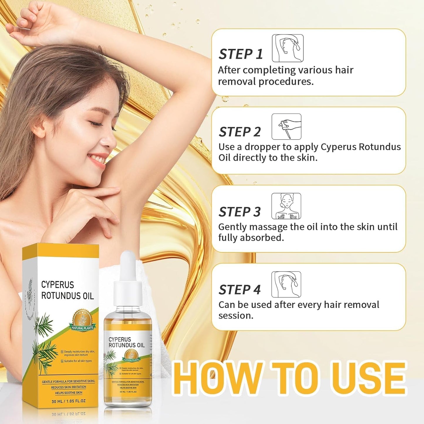 FunnAura 2 Pcs Cyperus Rotundus Oil, Organic Hair Removal Care Oil for Moisturizing and Soothing