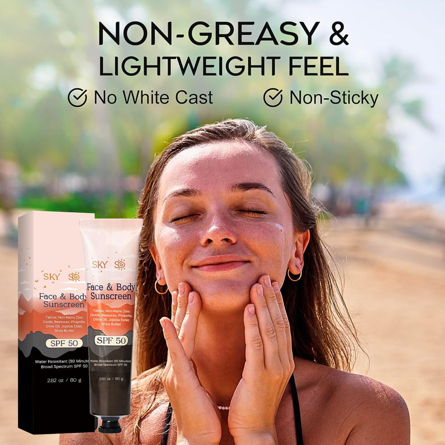 Non-Toxic Natural Mineral Sunscreen SPF 50 | Safest Organic Beef Tallow Moisturiser & Non Nano Zinc Oxide Sunscreen | Reef Safe, Clean Non-Greasy Formula Sunblock for Face & Body | Women & Men