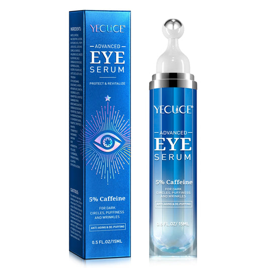 Generic Eye Serum for Dark Circles and Puffiness, Under Eye Serum with 5% Caffeine Anti Aging Smooths Fine Lines and Wrinkle Appearance, Eye Cream with 360° Eye Roller Massage Ball