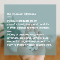 INNOPURE Magnesium Glycinate 180 Capsules - Bioavailable Magnesium Supplements - 500mg Per Capsule Providing 100mg of Elemental Magnesium Bisglycinate Powder, UK Made